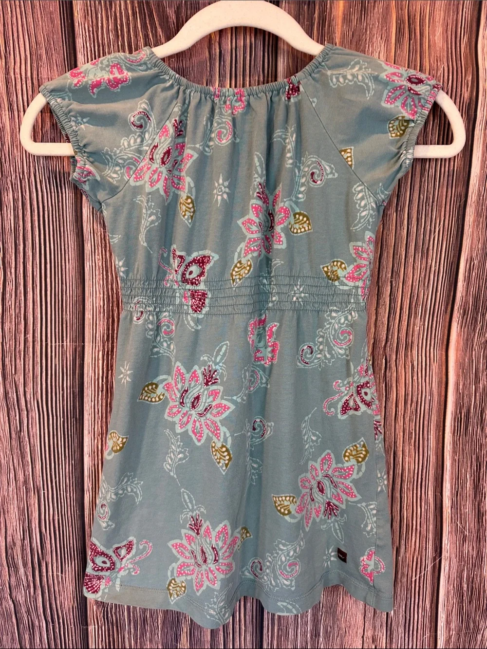 Tea Collection Blue Floral Cotton Dress with Pink and Gold Accents